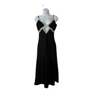 Forever 21 Slip Dress Womens Medium Black Satin Cut Out White Lace Sexy Glam